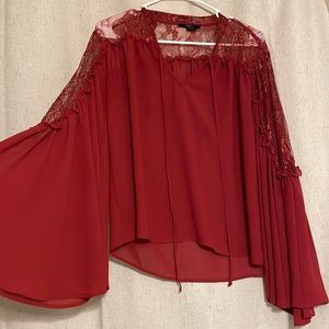 Dark Red Forever 21 Bell Sleeve Shirt